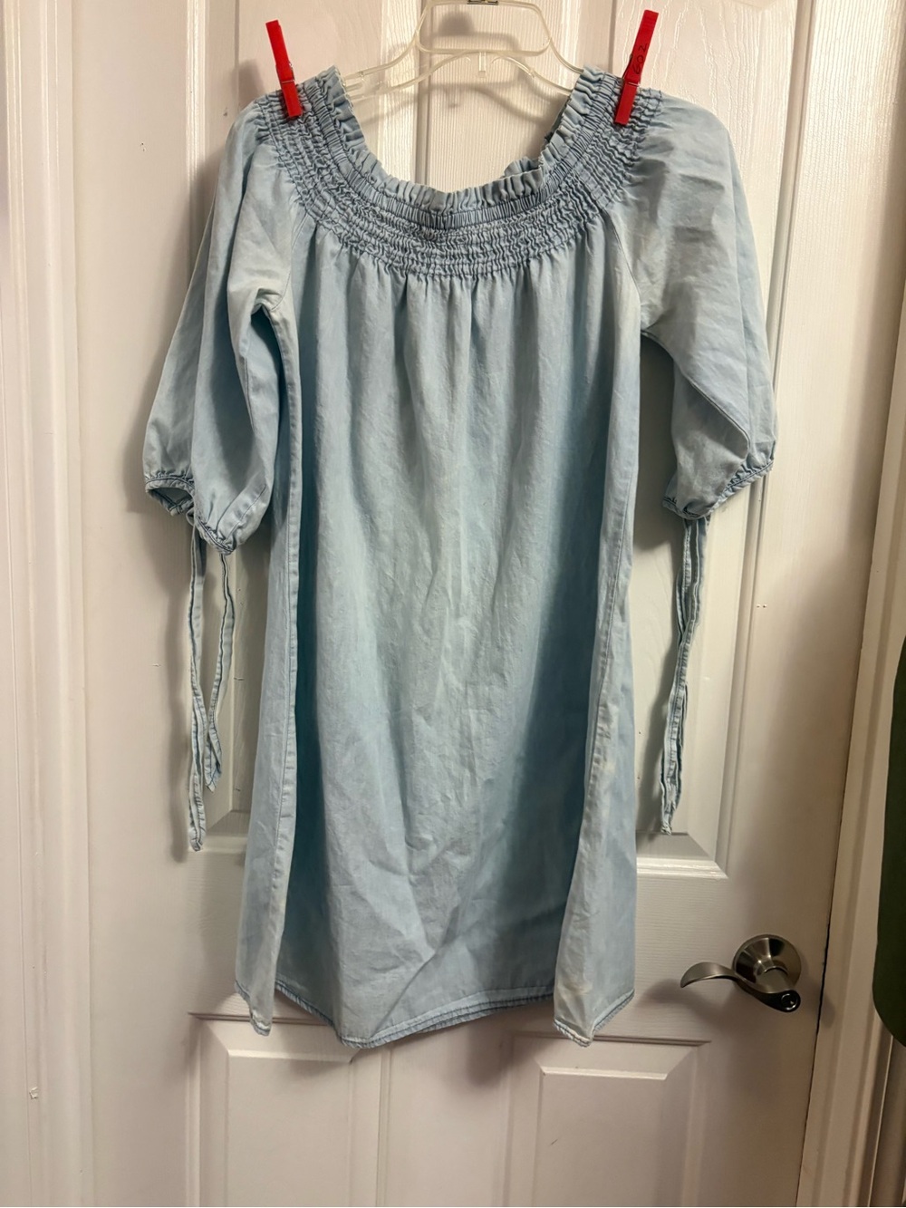 Speed Control Light Blue Smocked Off-Shoulder Casual Dress